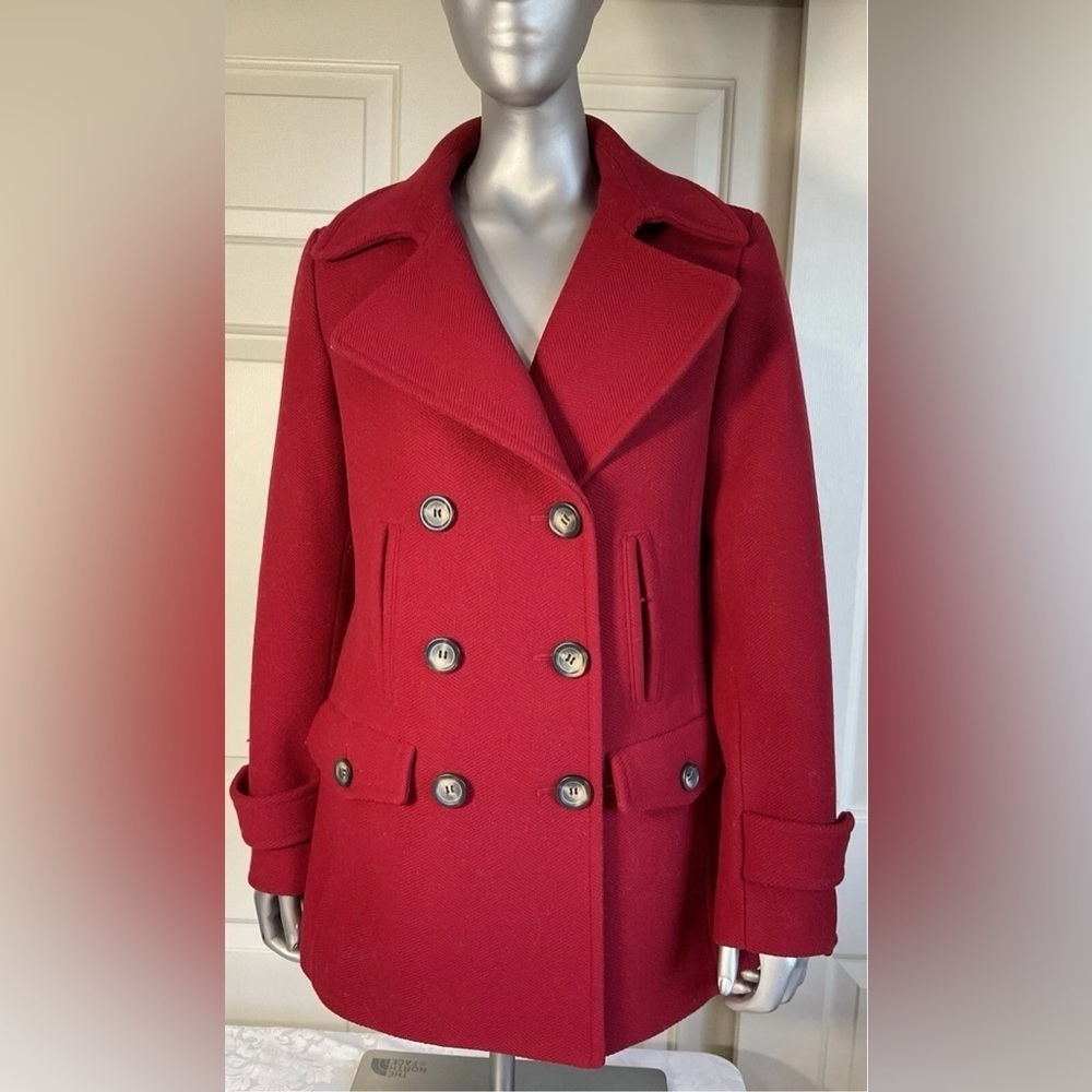 Talbots Wool Blend Double Breasted Pea Coat Women Size 6 Black Buttons